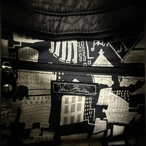 Vera Bradley Mon Cheri Black Quilted Tote Bag Purse Discontinued - Picture 8 of 15